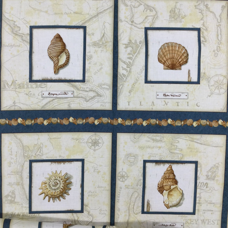Seashell Block Panel | 22x44 | Quilting Treasures |  | 100 % Cotton | Quilt Panel | Sold By The Panel