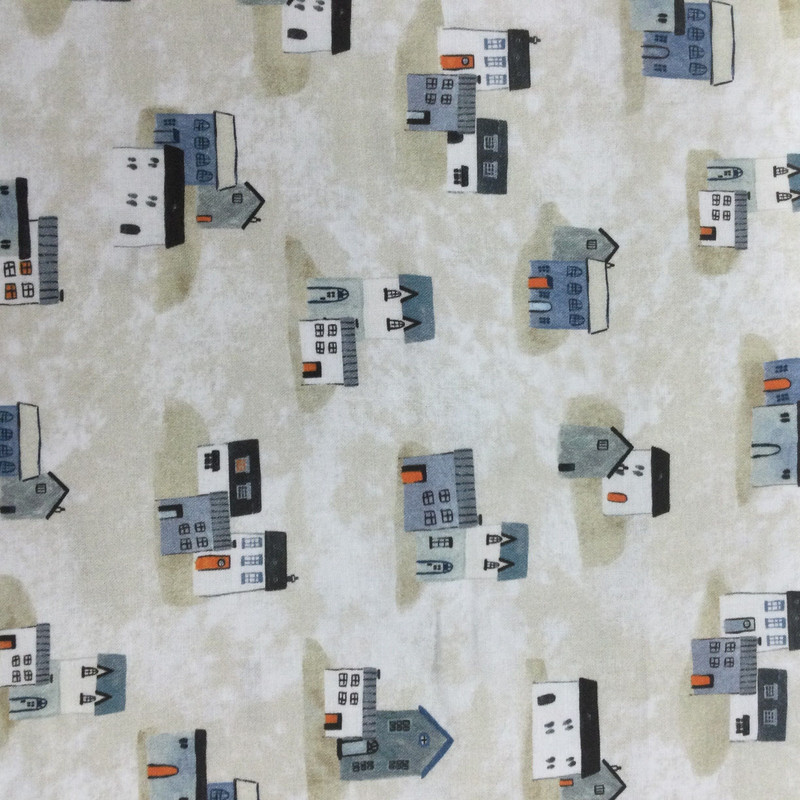 Coastal Houses in Cream / Blue / White | Sailors Rest by P&B Textiles | Quilting Fabric | 100% Cotton | 44 wide | By the Yard 5003