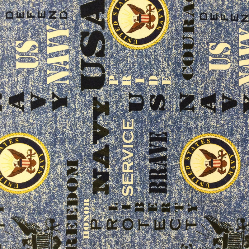 U.S. Navy in Blue / Black / Yellow | Quilting Fabric | 100% Cotton | 44 wide | By the Yard 5125