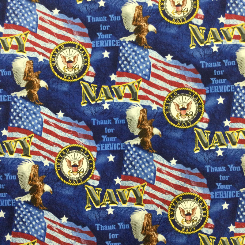 U.S Navy in Blue / Red / White / Yellow | Quilting Fabric | 100% Cotton | 44 wide | By the Yard 5126