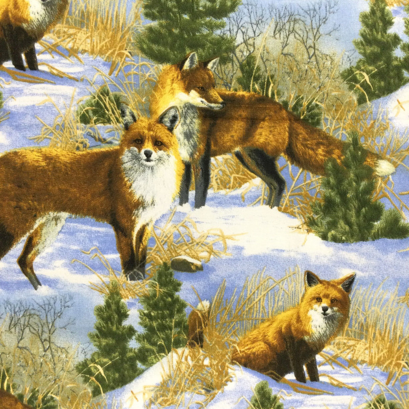 Winter Foxes | Hautman | Maine Wildlife | Quilting Fabric | 100% Cotton | 44 wide | By the Yard 5297