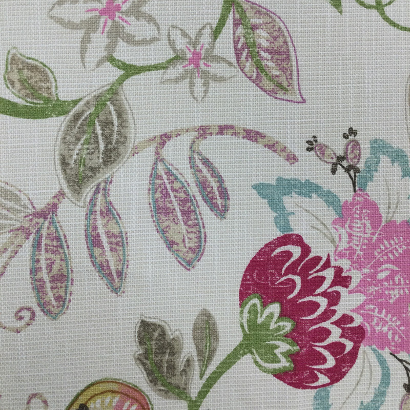 Rivendell in Fuchsia | Printed Upholstery / Drapery Fabric | Floral in Off White / Yellow / Pink / Green | 54 wide | By The Yard