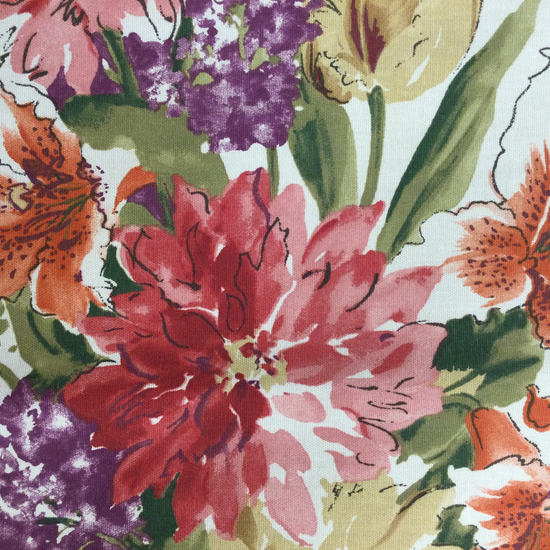 Large Scale Watercolor Floral in Red / Green / Orange on Off White | Home Decor Fabric  | Cotton | 54" Wide | By the Yard