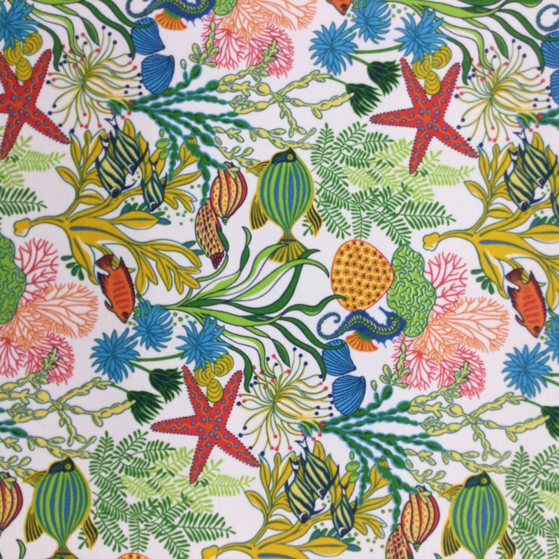 Manele Bay in Reef | Sea Life Print in Green, Yellow, Blue, Red  | OUTDOOR Home Decor Fabric | Upholstery / Cushions | 54" Wide | By the Yard