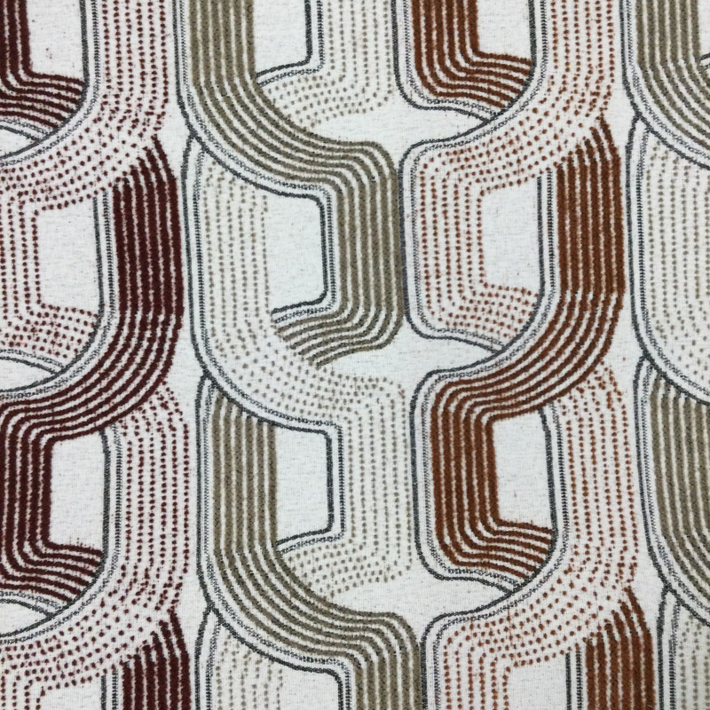 Geometric Design in Off White, Taupe, Burgundy, and Orange | Upholstery / Slipcover Fabric | 54" Wide | By the Yard