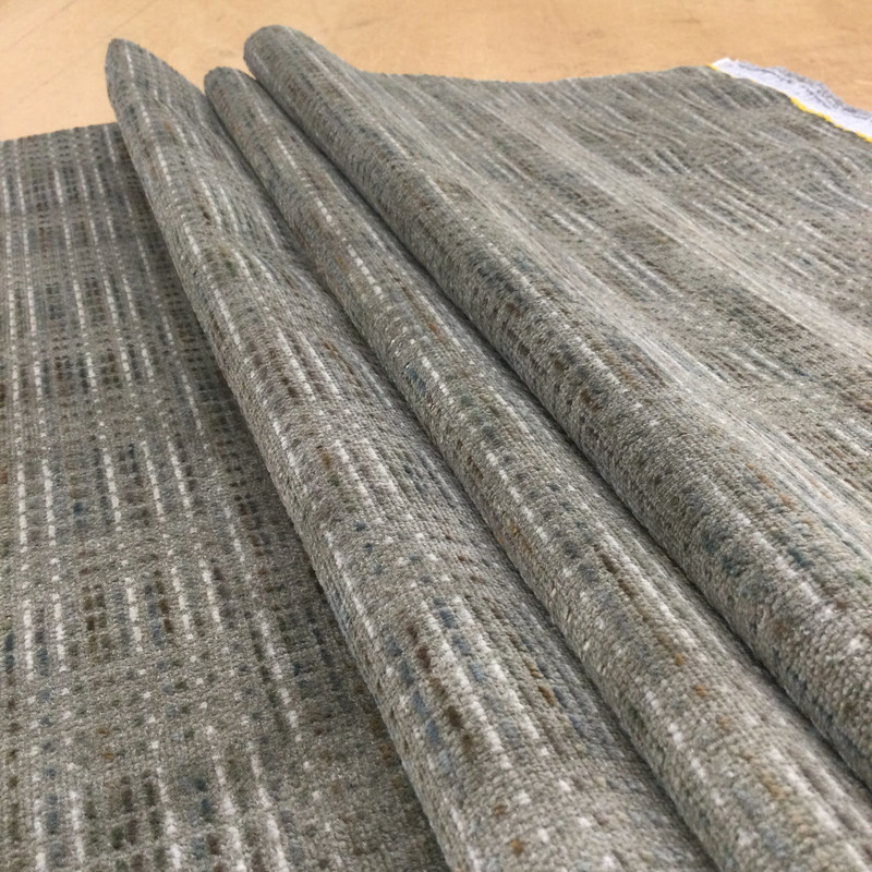 Taupe with Grey, Brown Dashing  | Low-pile Chenille Microfiber Fabric  | Rubber-backed Heavy Duty Upholstery | 54" Wide | By the Yard