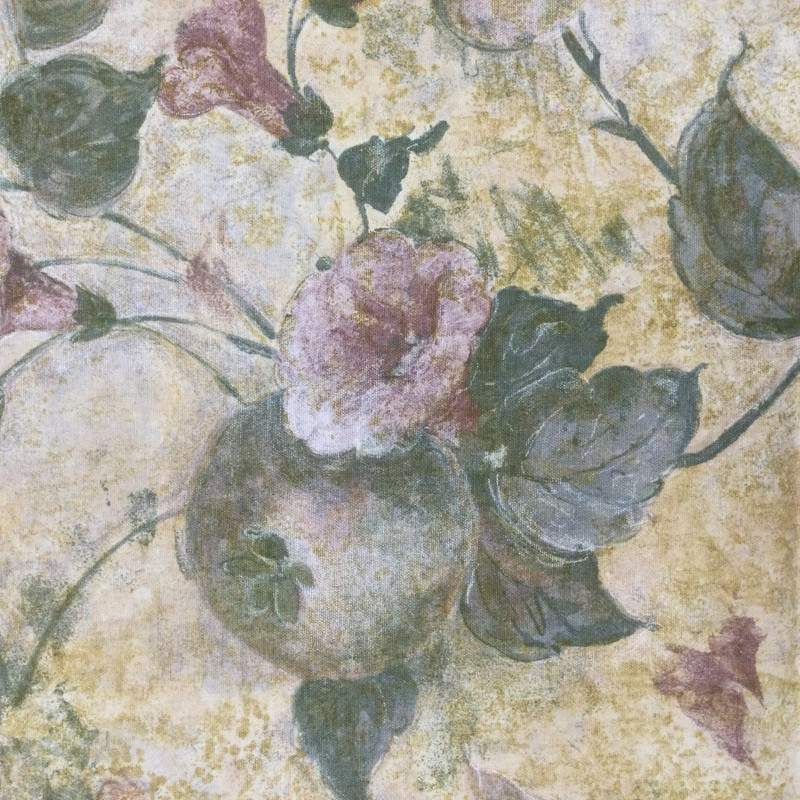 Vintage Floral and Fruit Printed Fabric in Purple / Green / Off White | Upholstery / Curtains | 54" Wide | By the Yard