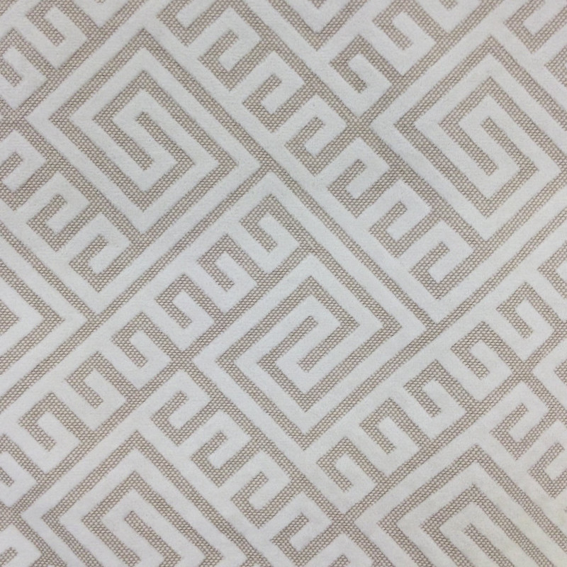 Greek Key Maze Cut Velvet Fabric in Snow White | Heavyweight Upholstery | 54" Wide | By the Yard | Kendall in Snow