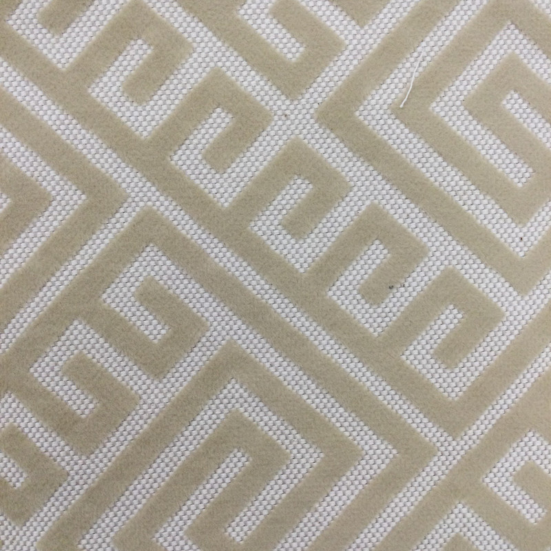 Greek Key Maze Cut Velvet Fabric in Wheat | Heavyweight Upholstery | 54" Wide | By the Yard | Kendall in Wheat