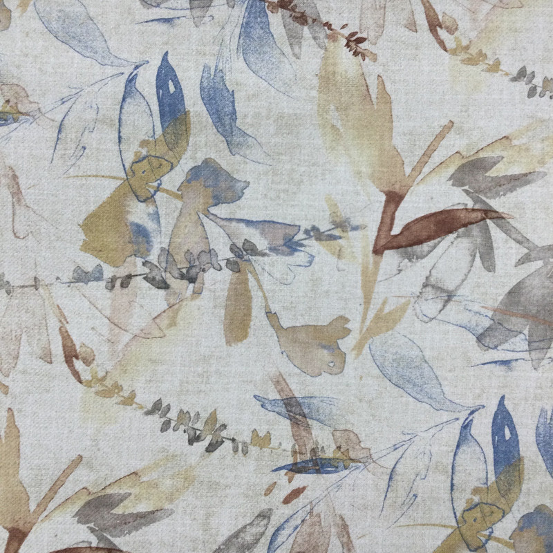 Watercolor Floral | Upholstery Fabric | Beige / Blue / Tan | Fleece-Backed | Heavyweight | 54" Wide | By the Yard | Aryna in Aurora