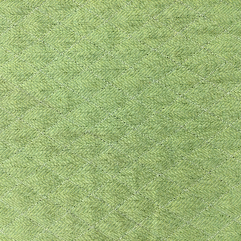 Pre-Quilted Fabric | Green Herringbone with Stitched Diamonds | Upholstery | Heavy Weight | 54" Wide | By the Yard | Echo in Kiwi