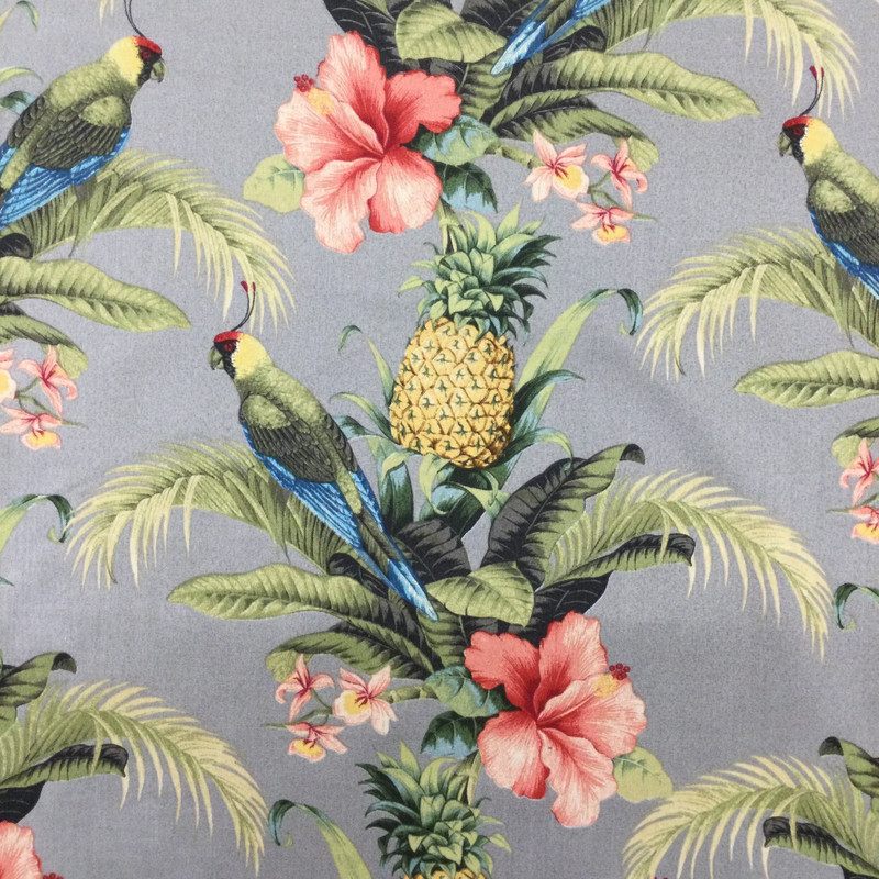 Tropical Floral with Birds in Taupe / Green / Red | OUTDOOR Home Decor Fabric | Upholstery / Cushions | Water Friendly | 54" Wide | By the Yard | Beach Bounty in Tangelo