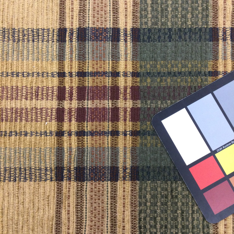 Chenille Fabric | Vintage Plaid in Tan / Green / Blue | Heavyweight Upholstery | 54" Wide | By the Yard