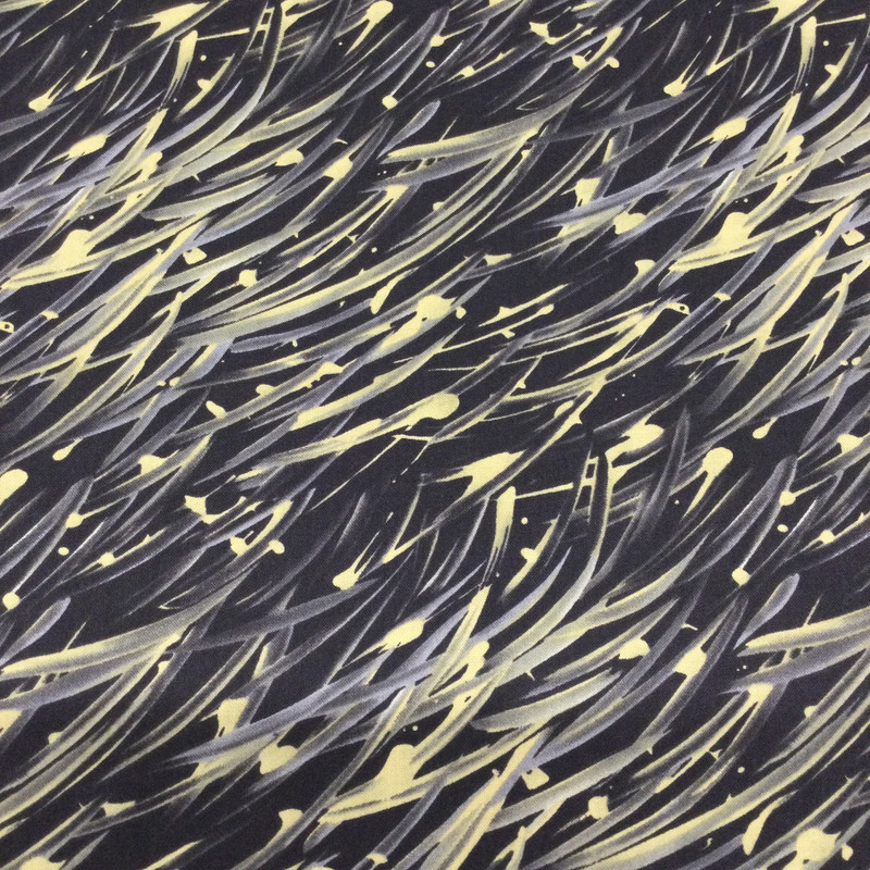 Wind Swish | Paint Swipes | Yellow and Grey on Black | Rowan Fabrics | Quilting Fabric | 100% Cotton | 44 Wide | By The Yard