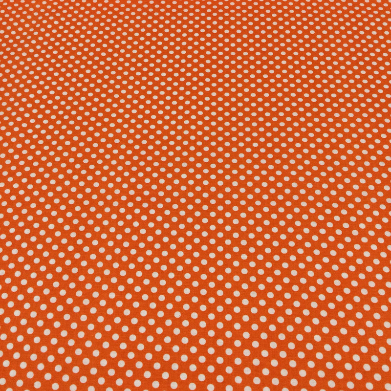 Spot on | White  Mini Polka Dot on Orange | Quilting Fabric | 100% Cotton | 44 Wide | By The Yard