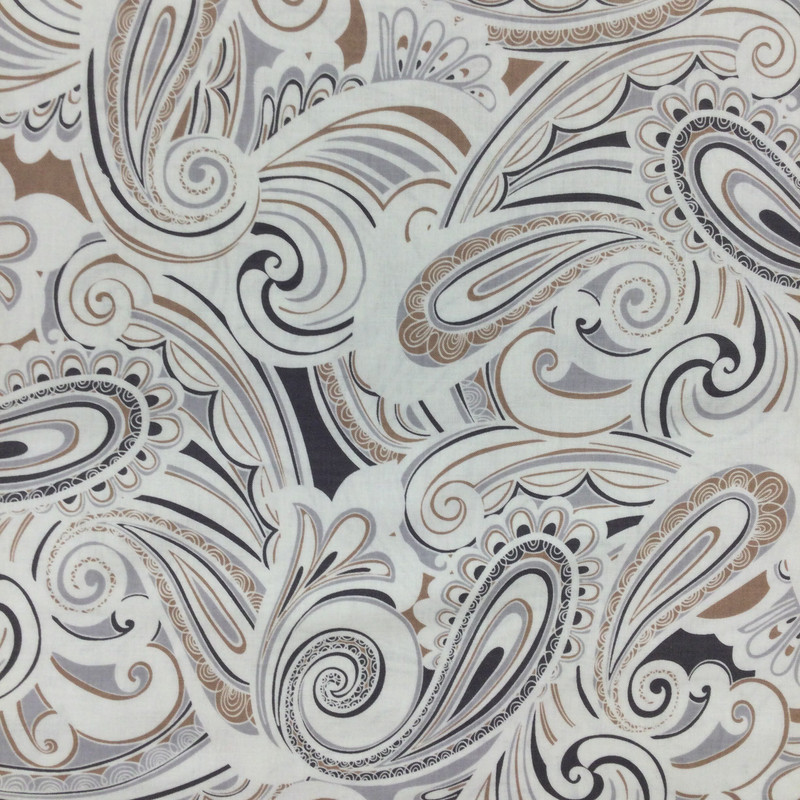 Paisley Phase |  FLoral Philosophy | Taupe and Grey on Cream | Bernartex | Quilting Fabric | 100% Cotton | 44 Wide | By The Yard