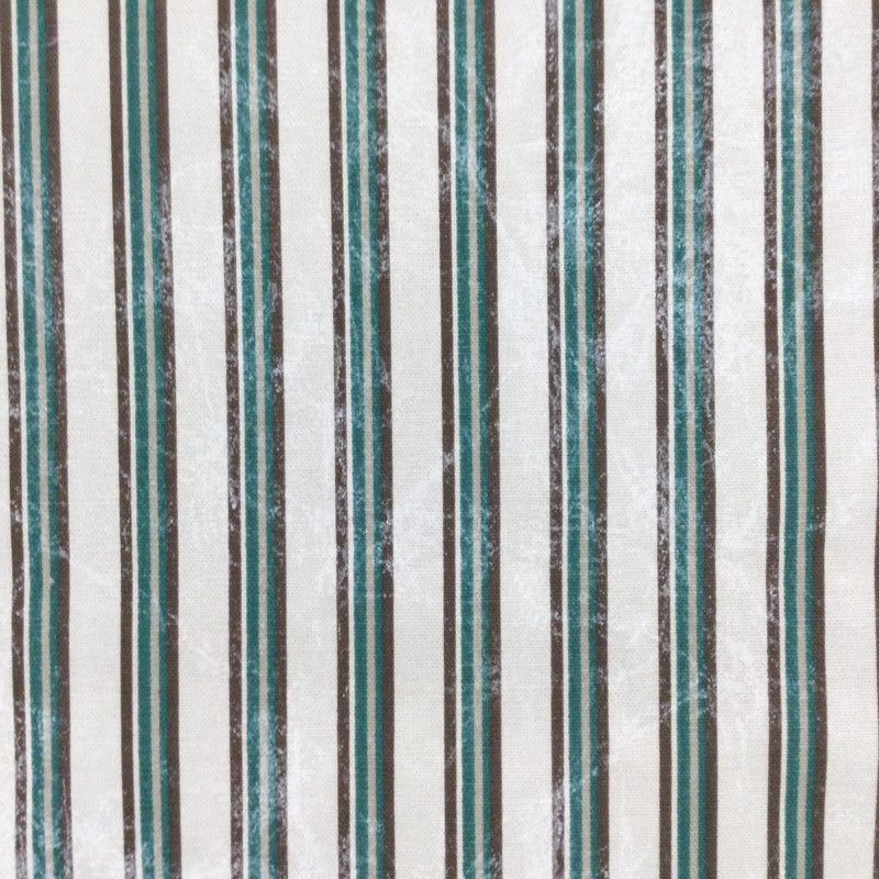 Distressed Striped Printed Fabric in Spruce Green / Brown / Off White | Upholstery / Curtains | 54" Wide | By the Yard