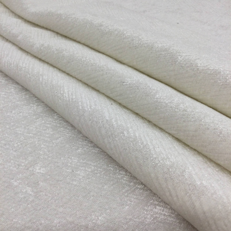 Herringbone Chenille Fabric in White | Upholstery | Medium to Heavy Weight | 54" Wide | By the Yard