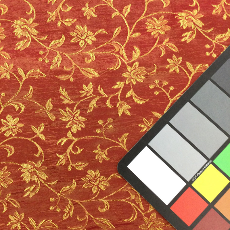 Floral Fabric in Red and Gold | Drapery / Upholstery / Apparel | Polyester | 60 Wide | By the Yard