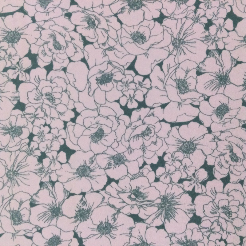 Medium Pink and Gray Floral Print Knit Fabric | 2 Way Stretch | Opaque | Clothing and Apparel | 60 Inch Wide | By The Yard