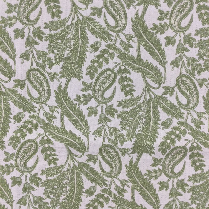 Leafy Paisley in Green and Beige | Drapery / Slipcovers / Upholstery | 54" Wide |  Fabric By the Yard