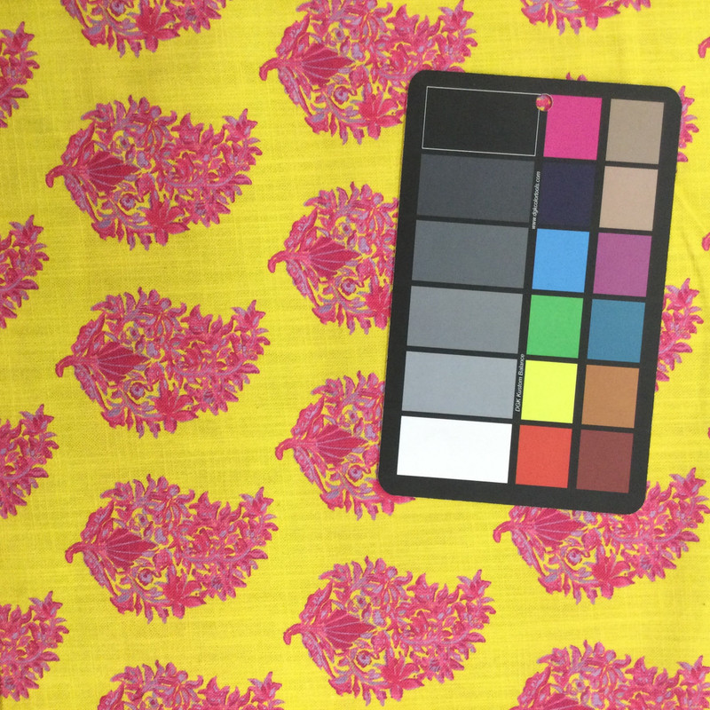 Floral Fabric in Chartreuse / Fuschia Pink / Lavender | Linen Like | Upholstery / Drapery | 54" Wide | By the Yard | Lacefield "Agra" Chartreuse