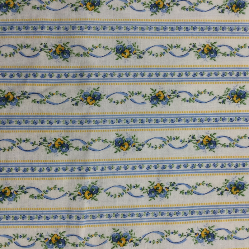 Floral Stripes in Blue / Cream / Yellow / Green | Quilting Fabric | 44" Wide | 100% Cotton | By The Yard | Henry Glass "Fun with Sue"