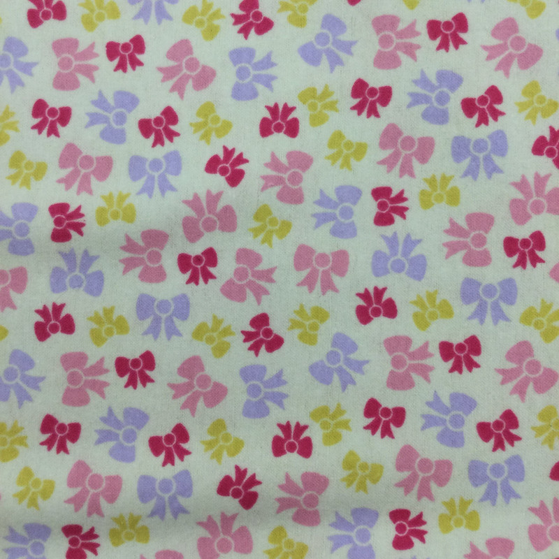 Sweet Bows on White | Pink | Purple | Yellow | Juvenile Flannel Fabric | 44 Wide | 100% Cotton | By The Yard