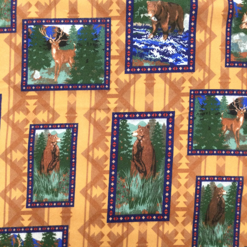 Big Country Woodland Scene Flannel Fabric | Deer | Bear | Novelty Flannel Fabric | 44 Wide | 100% Cotton | By The Yard