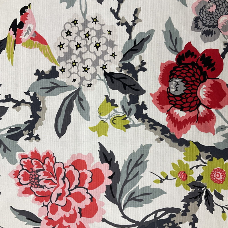 Floral with Birds Home Decor Fabric | Pink / Grey / Black / Green / Off White | Curtains / Light Upholstery | 100% Cotton | 54" Wide | By the Yard | Waverly "Candid Moment" in Ebony