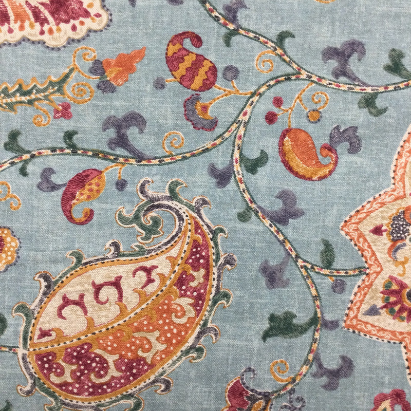 Jacobean Home Decor Fabric | Blue / Orange / Gold / Green / Purple | Curtains / Light Upholstery | Cotton / Rayon | 54" Wide | By the Yard | Kaufmann "Soumak" in Persian Blue