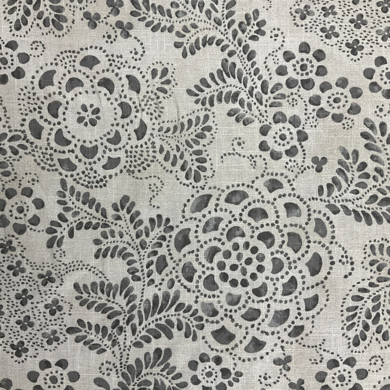 Stenciled Floral Home Decor Fabric | Grey and Off-White | Curtains / Light Upholstery | Linen / Rayon | 54" Wide | By the Yard | PKL Studio "Katazome Garden" in Cinder