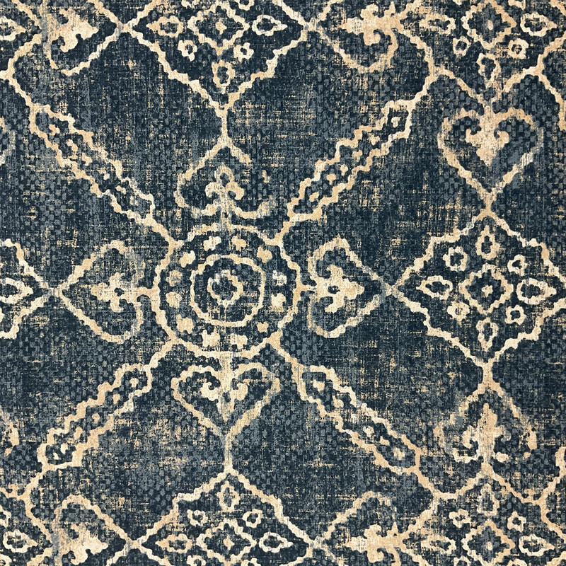 Bohemian Design Home Decor Fabric | Cobalt Blue / Off White | Curtains / Light Upholstery | 100% Cotton | 54" Wide | By the Yard