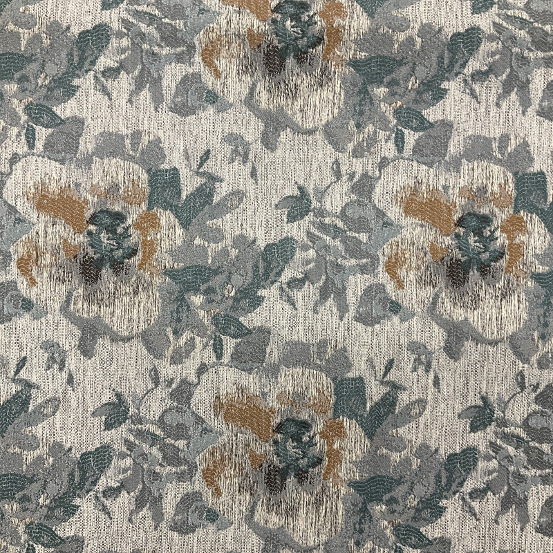 Contemporary Floral Jacquard Fabric | Grey / Bronze / Jade / Off White | Upholstery | 54" Wide | By the Yard