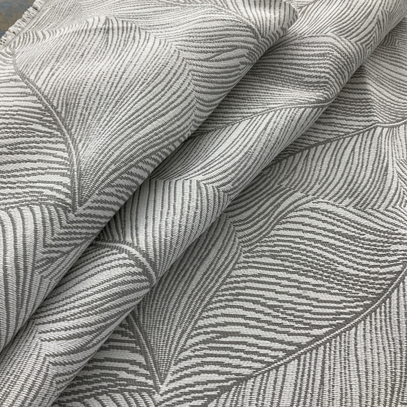 Richloom Fortress Clear Flutter in Nickel | Upholstery Fabric | Leaf Design in Grey and White | Heavyweight | 54" Wide | By the Yard