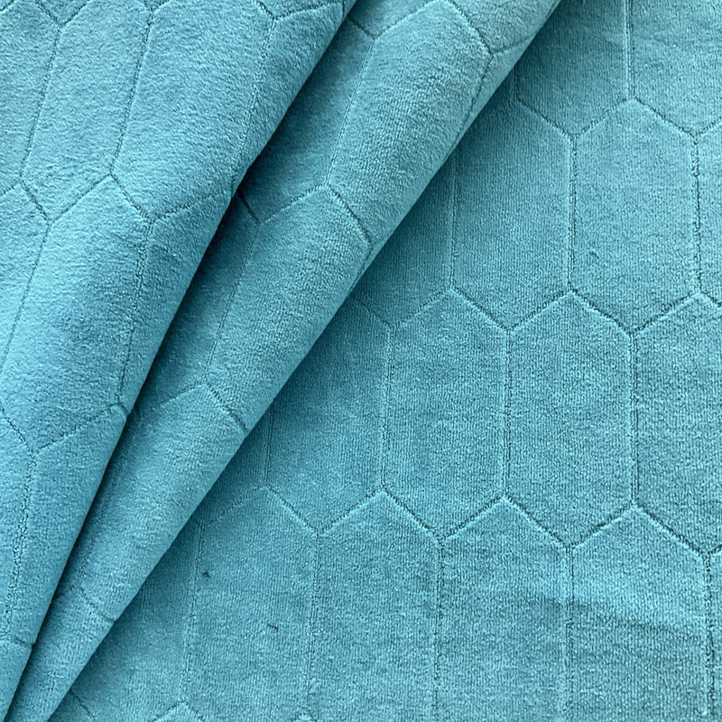 Rowen Quilted Velvet Turquoise | Heavyweight Velvet Fabric | Home Decor Fabric | 57" Wide