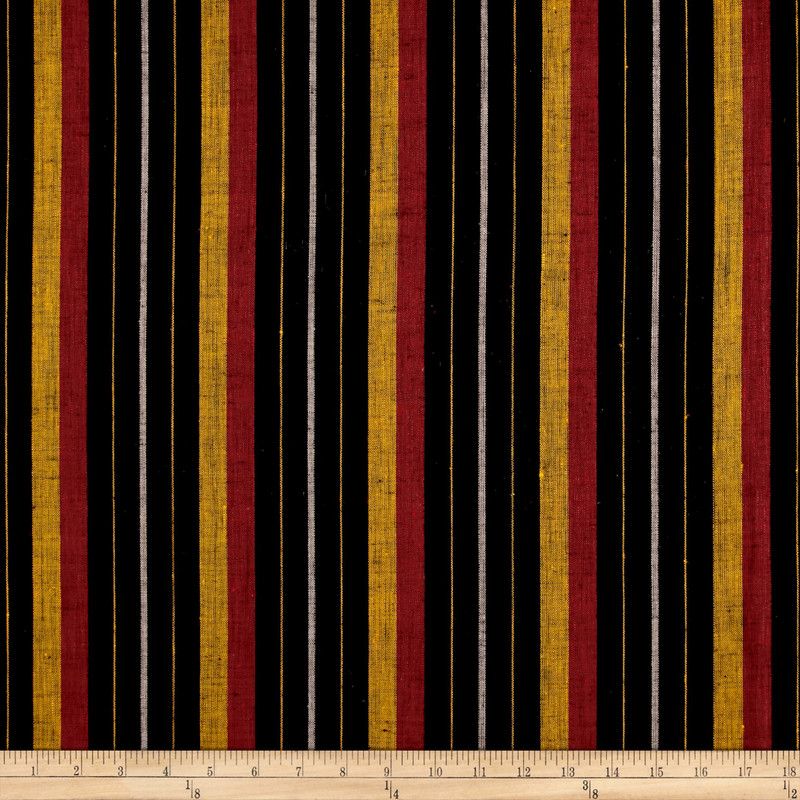 100% European Linen Stripe Black/Red/Yellow | Lightweight Linen Fabric | Home Decor Fabric | 57" Wide