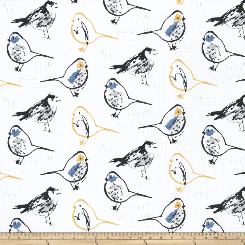 Premier Prints Bird Toile Slub Canvas Brazilian Yellow | Medium/Heavyweight Canvas Fabric | Home Decor Fabric | 54" Wide