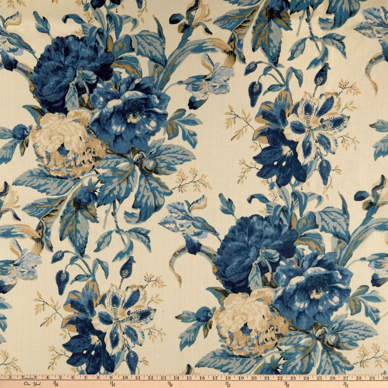 Waverly Kensington Bloom 100% Linen Porcelain | Medium/Heavyweight Linen Fabric | Home Decor Fabric | 54" Wide