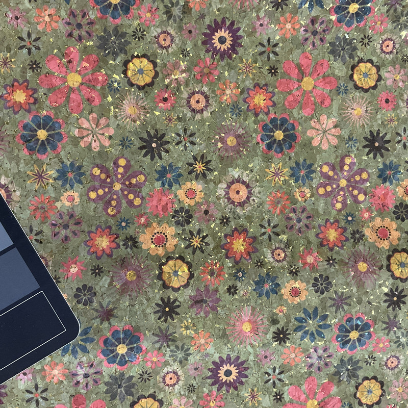 Belagio Cork Fabric Floral Green | Medium Weight Cork Fabric | Home Decor Fabric | 25" Wide.