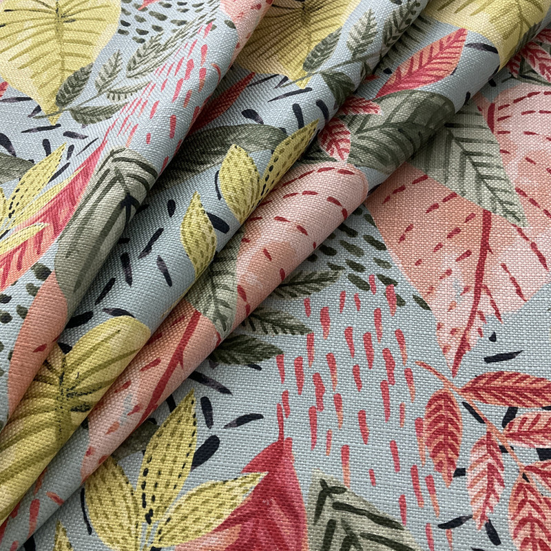 Martinique Digital Tropical Print Basketweave Coral | Medium Weight Basketweave Fabric | Home Decor Fabric | 54" Wide
