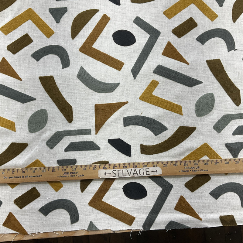 PKL Studio Oslo Embroidery Toffee | Very Heavyweight Woven, Linen Fabric | Home Decor Fabric | 57" Wide