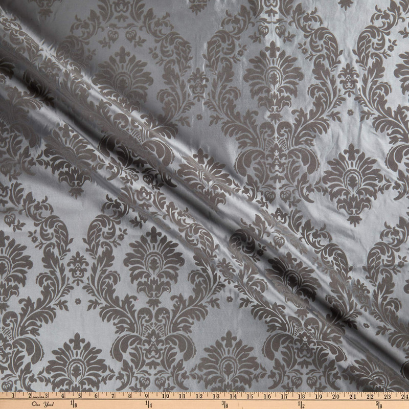 Flocked Damask Taffeta Grey | Very Lightweight Taffeta Fabric | Home Decor Fabric | 58" Wide
