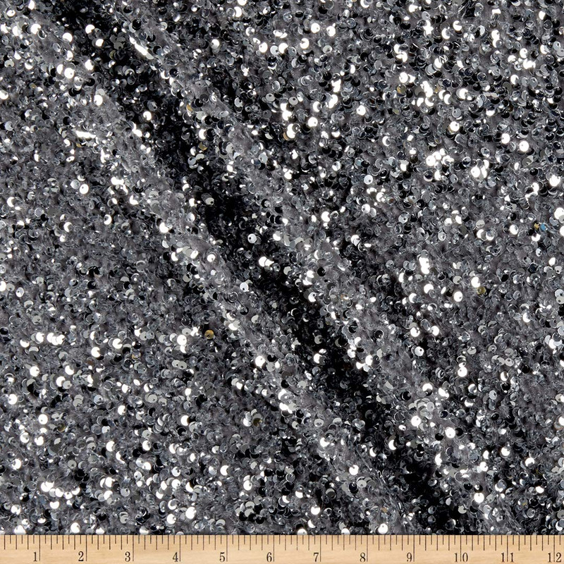 Selectra Plus Sequins Grey | Medium Weight Knit, Velvet Fabric | Home Decor Fabric | 44" Wide