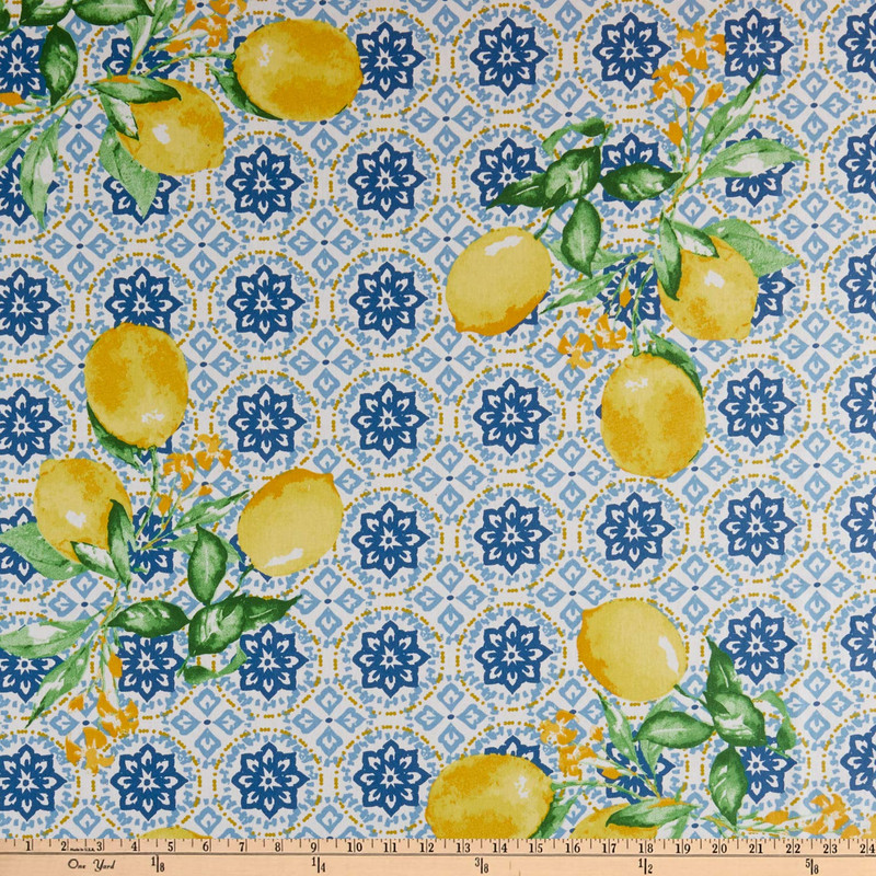 STOF France Gorbio Coated Broadcloth Tablecloth Bleu | Medium/Heavyweight Laminate, Broadcloth Fabric | Home Decor Fabric | 61" Wide