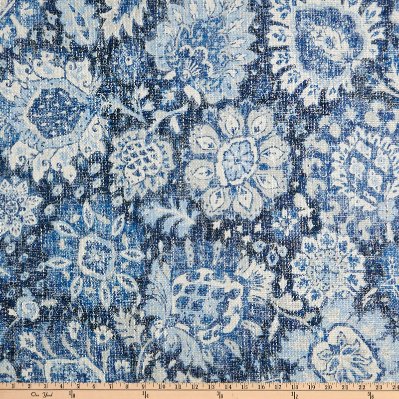 PKL Studio Heriz Medallions Woven Indigo | Very Heavyweight Woven Fabric | Home Decor Fabric | 54" Wide