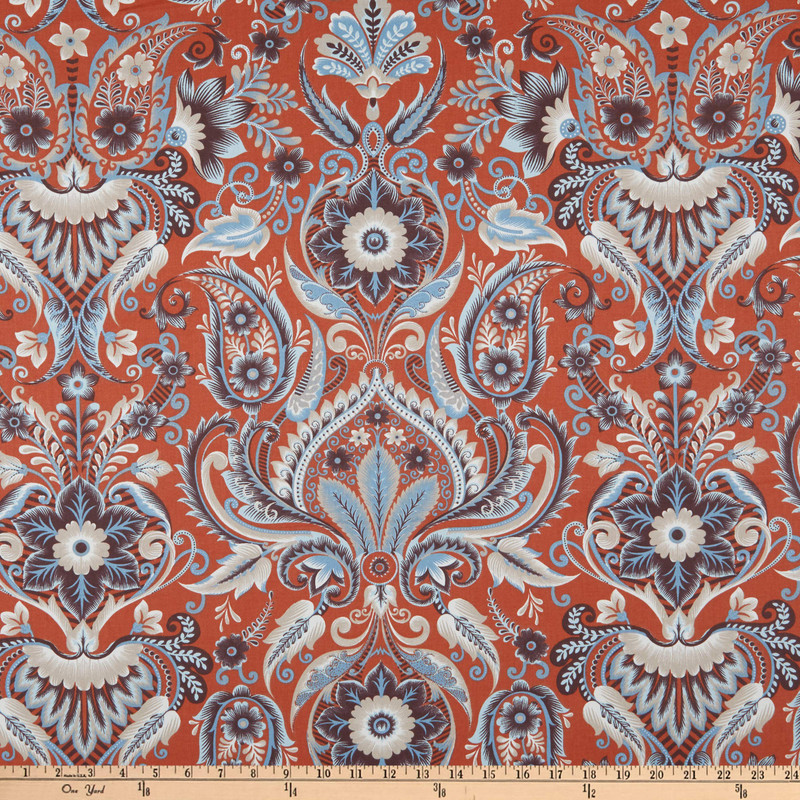 STOF France Comtesse Sateen Duck Terracotta | Medium Weight Duck, Sateen Fabric | Home Decor Fabric | 55" Wide