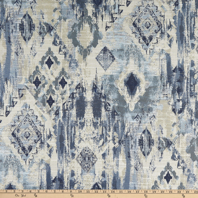 Swavelle Maseki Jacquard Pacific | Upholstery Fabric | Aztec Jacquard in Blue / Beige | Heavyweight | 58" Wide | By the Yard