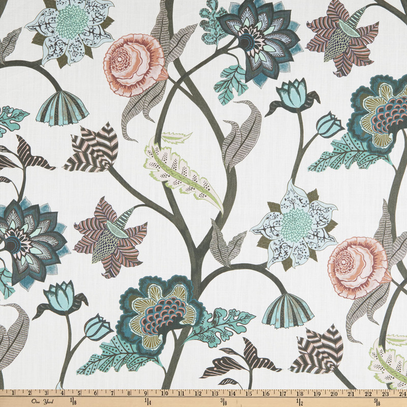 Lacefield Designs Palampore Linen Viridian | Medium Weight Linen Fabric | Home Decor Fabric | 54" Wide