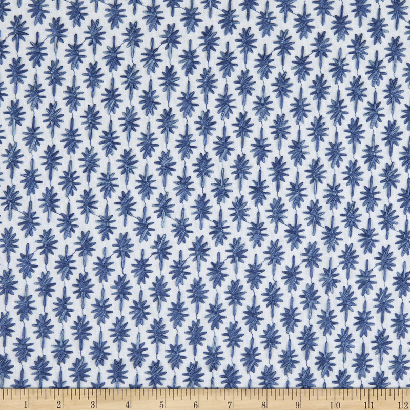 PKL Studio Crest Haven Embroidery Woven Porcelain | Heavyweight Duck Fabric | Home Decor Fabric | 54" Wide